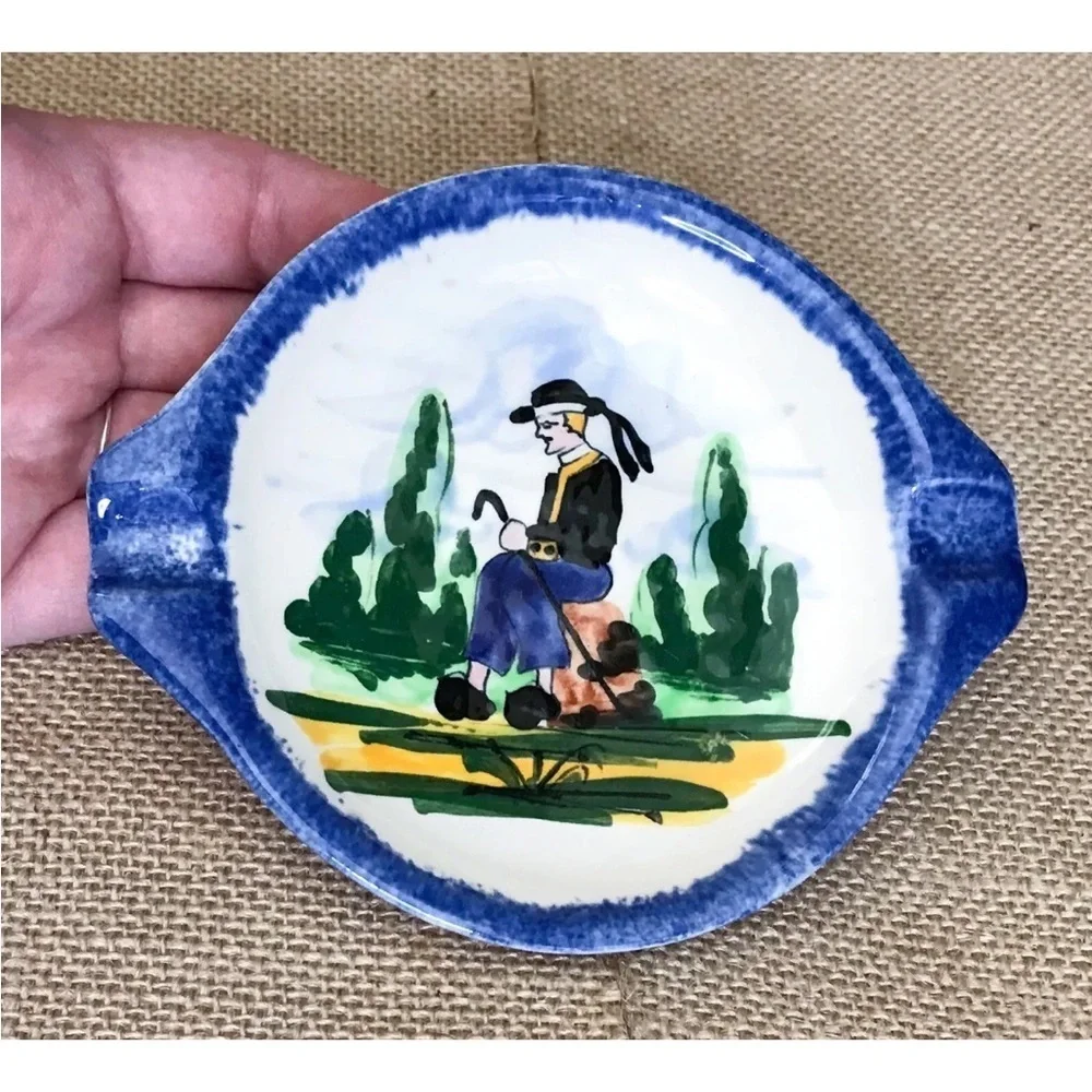 Vintage GF Desvres Frenchman Ashtray Trinket Dish Hand Painted French Art